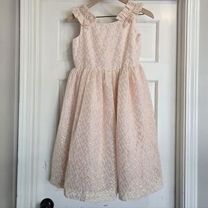 Janie and Jack Center Stage Formal Ruffle Tulle Dress Zip Back Pink Gold Size 12